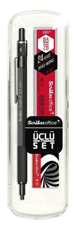 Scrikss Office Graph X Silgili Metal Metalik Siyah 0.5 mm Uçlu Versatil Kalem Seti