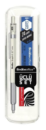 Scrikss Office Graph X Silgili Metal Metalik Gri 0.7 mm Uçlu Versatil Kalem Seti