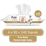 Pure Baby Pure Wipes Pamuklu Organic 90 Yaprak 6'lı Paket Islak Mendil