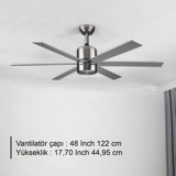 Rubenis RBT486 Slv Glob Metal 6 Kanatlı Gri Tavan Vantilatörü