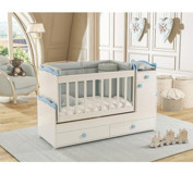 Afilli Bebek Babysun Suntalam 9-25 kg Dikdörtgen Dolaplı Çekmeceli Sallanan Karyola Beşik Mavi