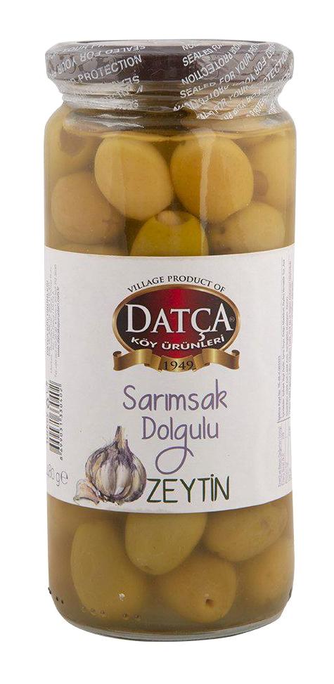 Datça Köy Ürünleri Sarımsak Dolgulu Tuzlu Salamura Datça Yeşil Zeytin Kavanoz 480 gr