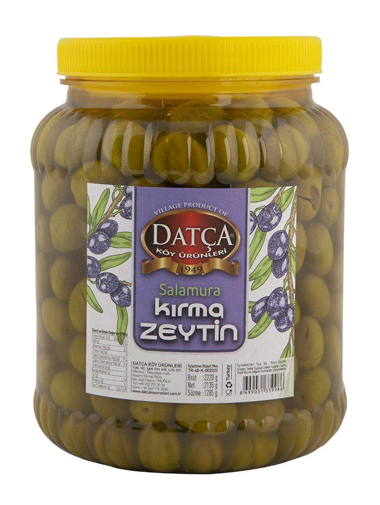 Datça Köy Ürünleri Kırma Tuzlu Salamura Datça Yeşil Zeytin Pet Kavanoz 2 kg