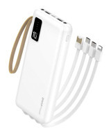 Global WNE0359 10000 mAh Dijital Göstergeli Lightning & Type C Çoklu Bağlantılı Kablolu Powerbank Beyaz