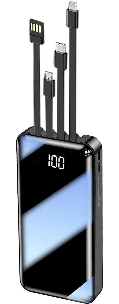 Forzacase FC580 10000 mAh Hızlı Şarjlı Dijital Göstergeli Lightning Çoklu Bağlantılı Kablolu Powerbank Siyah
