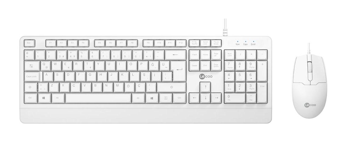 Lenovo Lecoo CM106 Ergonomik Beyaz Kablolu Klavye Mouse Seti