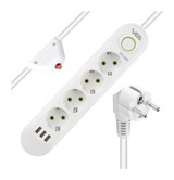 Vea VA-21560 4'lü Soket 1.5 Metre 3'lü USB Kablolu Tekli Akım Korumalı Priz