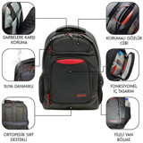 Dexim DXBP40 Gözlü Su Geçirmez Polyester 17 inç Sırt Laptop Çantası Siyah