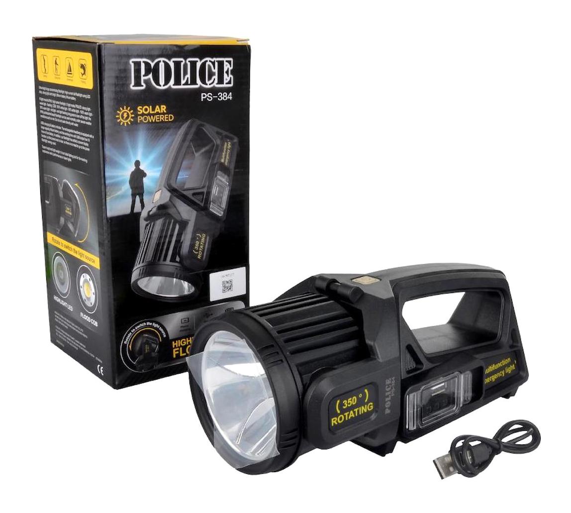 Police PS-384 Basmalı Güneş Enerjili Şarjlı El Feneri