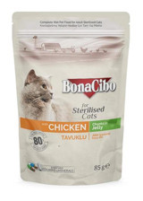 Bonacibo Pouch Yetişkin Kısırlaştırılmış Tavuk Jöleli Yaş Kedi Maması 85 gr