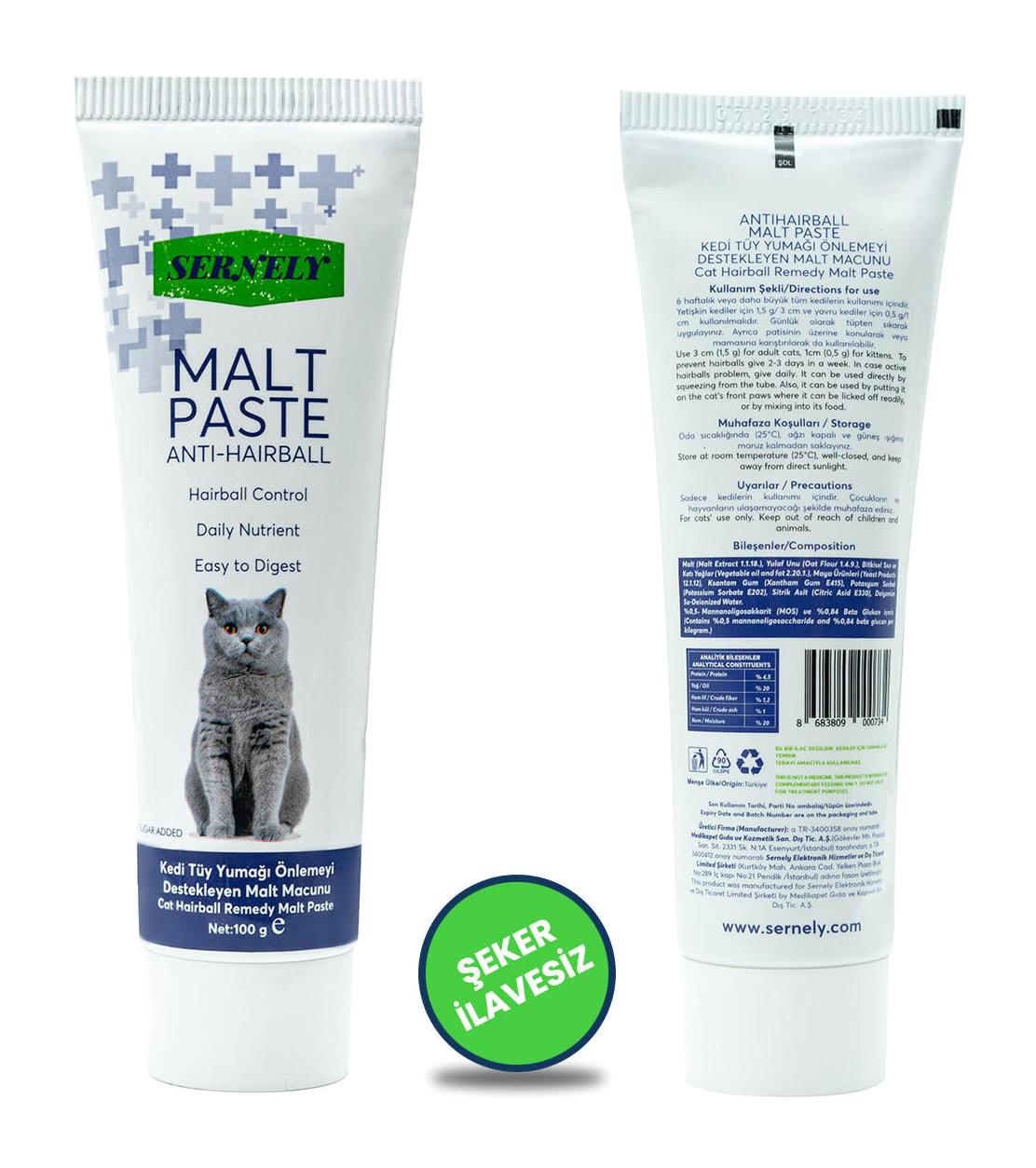 Sernely Anti Hairball B Vitamini Tüy Dökme Yetişkin Kedi Vitamini Macun 100 gr
