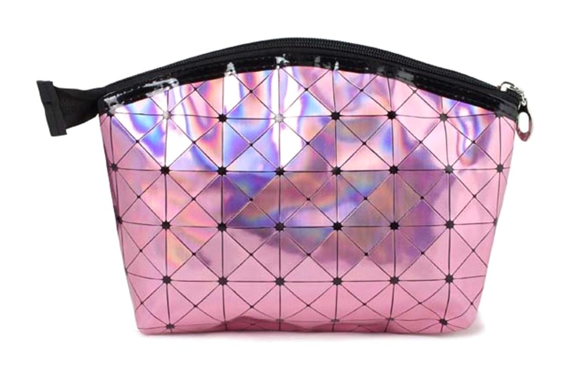 Nascita 72 Pembe Geometrik Polyester Küçük Boy Seyahat Makyaj Çantası