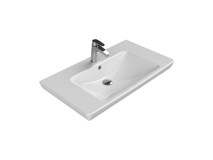 Turkuaz Seramik Etajerli Klasik Tekli 85 cm Tezgah Üstü Dikdörtgen Lavabo Beyaz