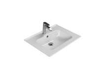 Turkuaz Seramik Etajerli Klasik Tekli 60 cm Tezgah Üstü Dikdörtgen Lavabo Beyaz