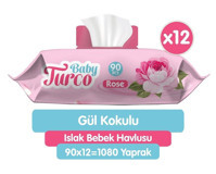 Baby Turco Gül Kokulu 90 Yaprak 12'li Paket Islak Mendil