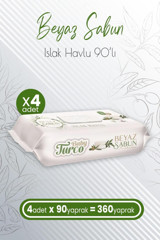 Baby Turco Beyaz Sabun Kokulu 90 Yaprak 4'lü Paket Islak Mendil