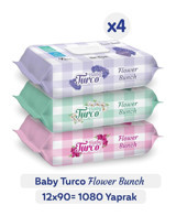BabyTurco Flower Bunch 90 Yaprak 12'li Paket Islak Mendil
