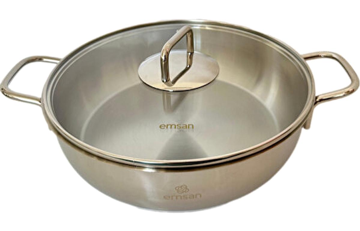 Emsan Gourmet Cam 2 Parça 32 cm Paslanmaz Çelik Basık Karnıyarık Tenceresi