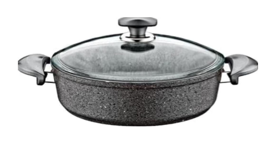 Oms GR202 Cam 2 Parça 26 cm Granit Basık Karnıyarık Tenceresi