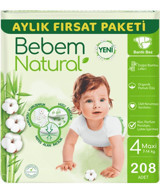 Bebem Natural Natural 4 Numara Organik Bantlı Bebek Bezi 2x104 Adet