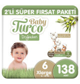 BabyTurco Doğadan 6 Numara Organik Cırtlı Bebek Bezi 138 Adet
