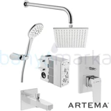 Artema Root Square Yağmurlama Sürgülü Mafsallı Masajlı Ankastre Duş Seti