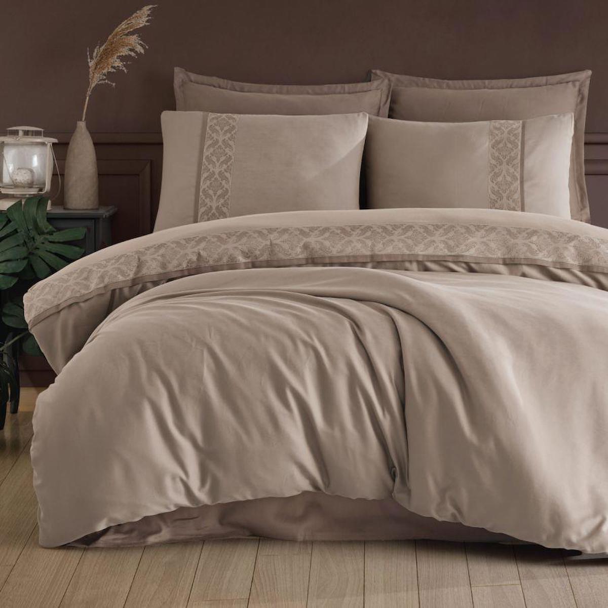 Clasy Nienna V1 Pamuk Dört Mevsim 200 x 220 cm Desenli Çift Kişilik Nevresim Takımı Bej