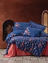 Cotton Box Emery Pamuk Dört Mevsim 200 x 220 cm Desenli Çift Kişilik Nevresim Takımı Lacivert
