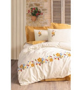 Cotton Box Pamuya Pamuk Dört Mevsim 200 x 220 cm İşlemeli Çift Kişilik Nevresim Takımı Sarı