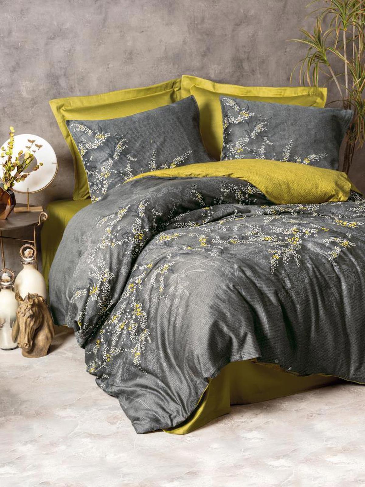 Cotton Box Libby Pamuk Dört Mevsim 200 x 220 cm Desenli Çift Kişilik Nevresim Takımı Yeşil