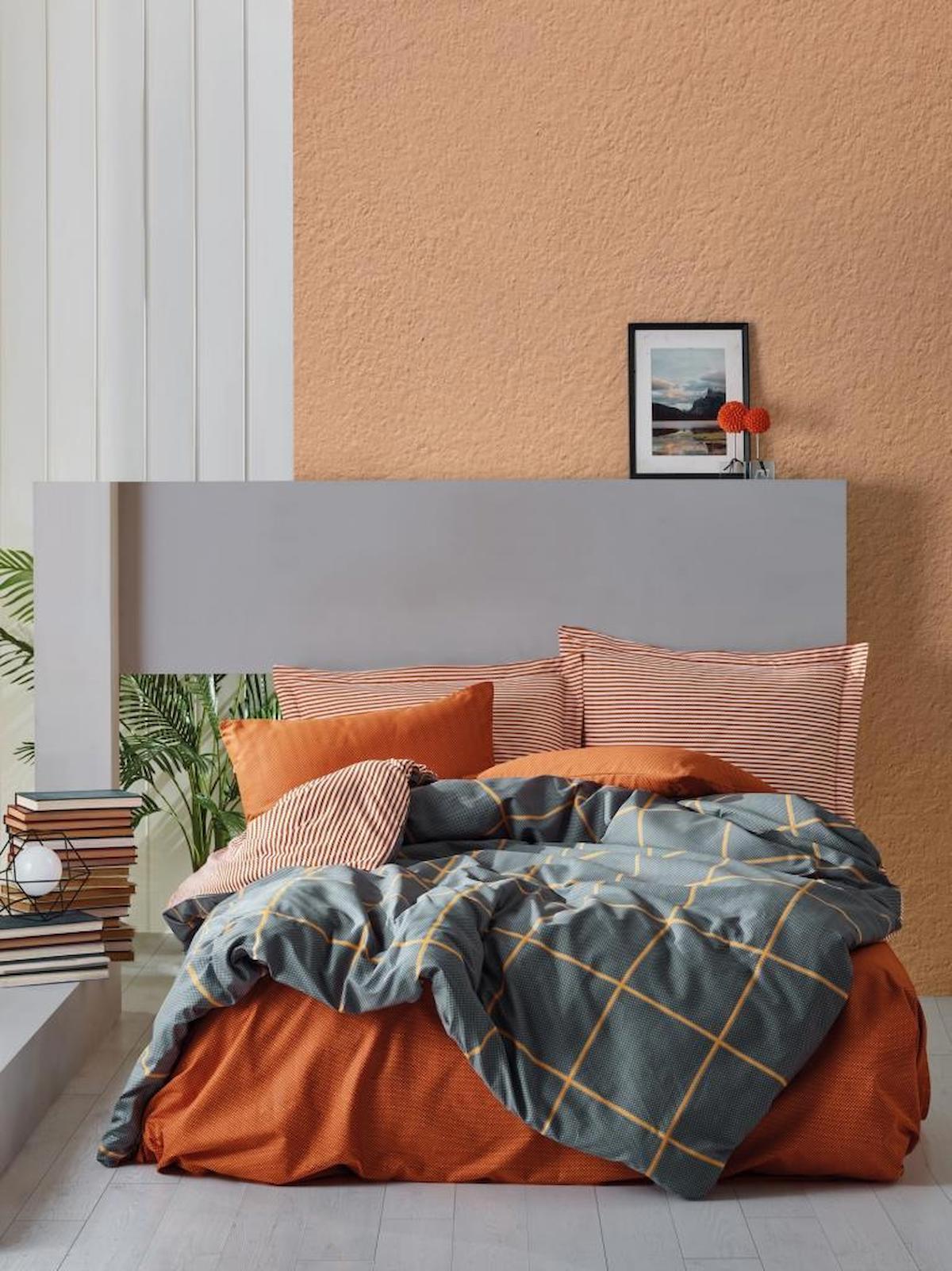 Cotton Box Stark Pamuk Dört Mevsim 200 x 220 cm Çizgili Çift Kişilik Nevresim Takımı Tarçın