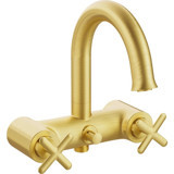 Vitra A4289325 Krom Çift Delikli Çevirmeli Yarı Ankastre Kuğu Banyo Bataryası Altın
