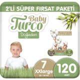 Baby Turco Doğadan 7 Numara Organik Cırtlı Bebek Bezi 120 Adet