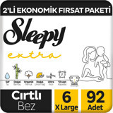 Sleepy Extra 6 Numara Organik Cırtlı Bebek Bezi 2x92 Adet