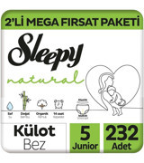 Sleepy Natural 5 Numara Organik Külot Bebek Bezi 232 Adet