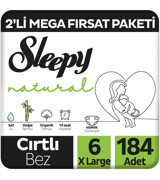 Sleepy Natural 6 Numara Organik Cırtlı Bebek Bezi 2x184 Adet