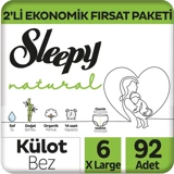 Sleepy Natural 6 Numara Organik Külot Bebek Bezi 92 Adet