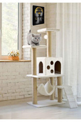 Nursoft B-10 Hamaklı Oturaklı Oyuncaklı Merdivenli Katlı 125 cm Kedi Tırmalama Evi