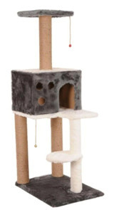 Nursoft Oturaklı Oyuncaklı Katlı 124 cm Kedi Tırmalama Evi Koyu Gri