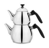Schafer Tea Chef Çelik Siyah Kulplu Çaydanlık Gümüş