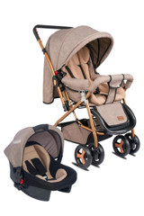 Tommybaby Classic Travel Çift Yönlü Katlanabilir Tam Yatar Kabin Tipi Travel Sistem Bebek Arabası Krem