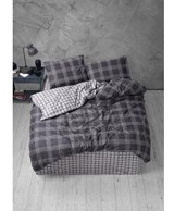 Casa Carina Pamuk Dört Mevsim 200 x 220 cm Çift Kişilik Çarşaflı Desenli Nevresim Takımı Antrasit