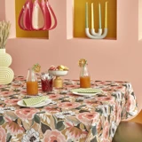 Karaca Home Fleur Desenli Pamuk 140x220 cm Dikdörtgen Masa Örtüsü Pembe