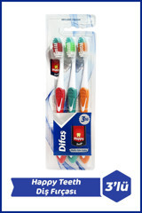 Happy Teeth Orta Manuel Yetişkin Diş Fırçası Çok Renkli 2+1