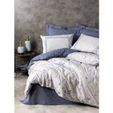 Cotton Box Modeline Nitsa Pamuk 160x220 cm Çarşaflı Çiçekli Tek Kişilik Nevresim Takımı Lacivert