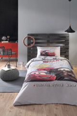 Özdilek Pamuk 160x220 cm Çarşaflı Lastikli Cars Tek Kişilik Nevresim Takımı Gri