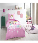 Taç Paw Patrol Sky Glitter Pamuk 160x220 cm Çarşaflı Lastikli Unicorn Tek Kişilik Nevresim Takımı Pembe