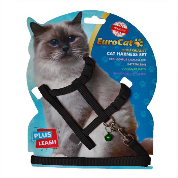 Eurocat Siyah Ayarlanabilir Gezdirme Göğüs Kedi Tasması