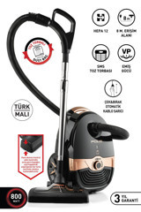 Stilevs Polo 800 W Yatay Turbo Başlıklı Kağıt Toz Torbalı Süpürge Siyah - Bakır