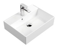 Aqua Bagno Plan Tekli 38 cm Seramik Tezgah Üstü Kare Lavabo Beyaz